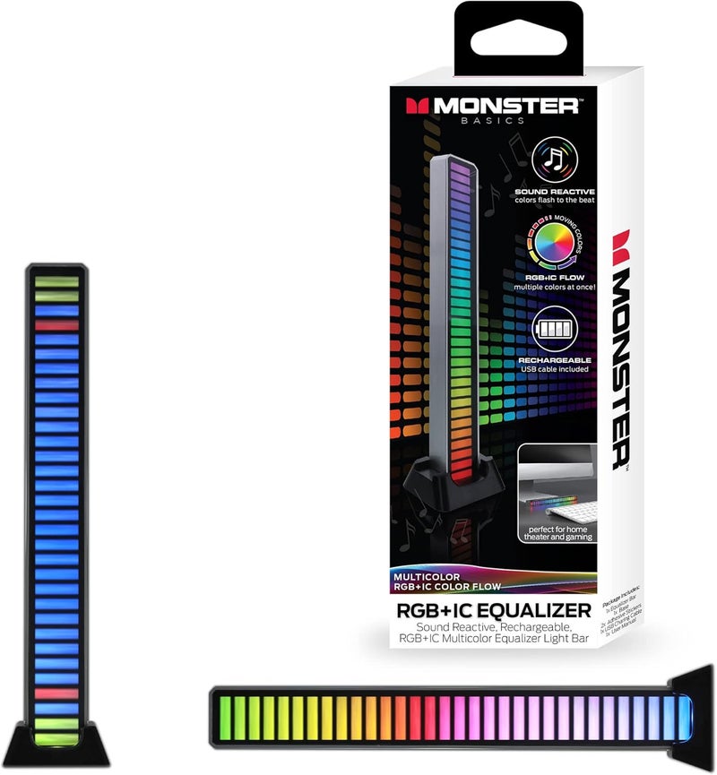 XTREME 2-Pack Monster Sound-Reactive Color Flow LED Equalizer Light Bar, Horizontal/Vertical, Fits Anywhere, Rechargeable, Easy Assembly, USB Charging Cable Included - Image 1